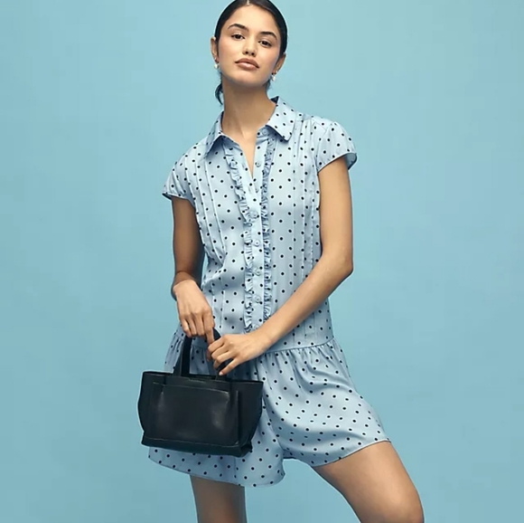 Anthropologie Pants - Anthropologie Blue Polka Dot Romper